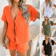 Diyun Cross-border European and American 2025 Spring/Summer Casual Solid Color Vacation Style short-sleeved lace-up top Short Pants Set Women's clothing