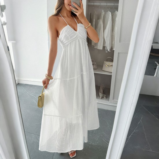 Diyun Cross-border European and American casual vacation halter semi-transparent dress women's clothing 2025 Summer Amazon Independent Station