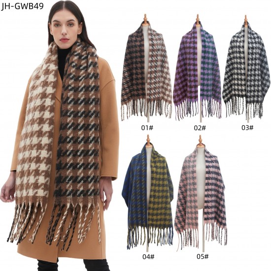 Custom manufacturer of new autumn and winter checkered scarves and shawls in Europe and America with loops, sand imitation mohair, jacquard tassels and checkered patterns Custom manufacturer of new autumn and winter checkered scarves and shawls in Europe and America with loops, sand imitation mohair, jacquard tassels and checkered patterns