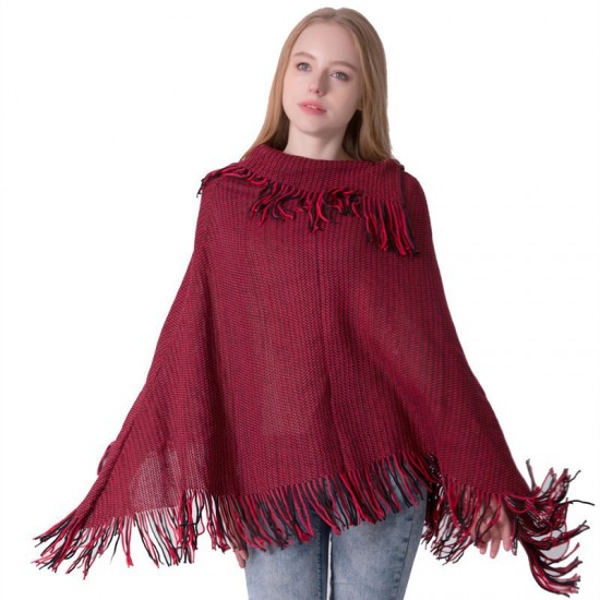 European and American autumn and winter warp knitted bat-sleeved lapel knitted sweater, women's fringed knitted sweater, pullover, cape and shawl European and American autumn and winter warp knitted bat-sleeved lapel knitted sweater, women's fringed knitted sweater, pullover, cape and shawl