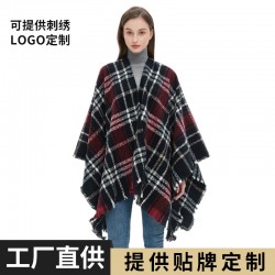 Amazon export Europe and America autumn and Winter new large cape circle sand red black checkered split shawl custom manufacturer
