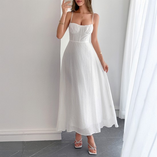 Diyun Cross-border Casual Vacation Mini Halter Slimming Long Dress for Women's wear Spring/Summer 2025 Amazon Independent Store
