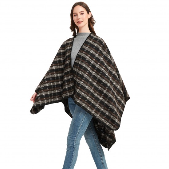A new mid-to-high-end checkered thickened women's cape from Europe and America for autumn and winter, featuring a large acrylic slit checkered shawl A new mid-to-high-end checkered thickened women's cape from Europe and America for autumn and winter, featuring a large acrylic slit checkered shawl