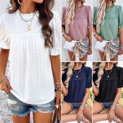 Diyun European and American women's T-shirt Amazon Spring/Summer 2024 Export Casual Solid Color short-sleeved cutout top