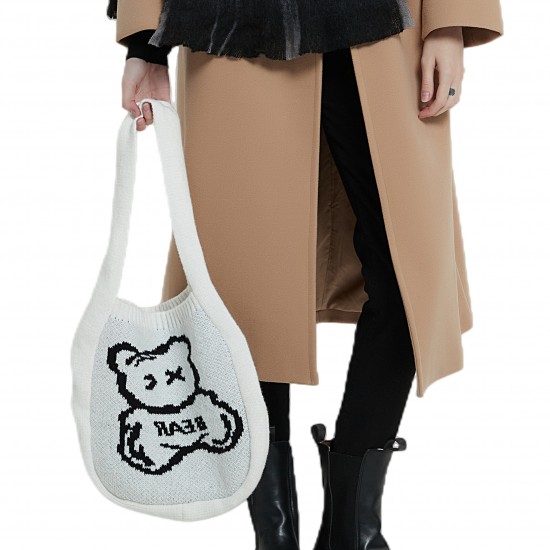 Cross-border knitted bags for foreign trade, Japanese and Korean spring and autumn, white bear casual and laid-back style, single-shoulder bag for girls, hand-carried bag Cross-border knitted bags for foreign trade, Japanese and Korean spring and autumn, white bear casual and laid-back style, single-shoulder bag for girls, hand-carried bag