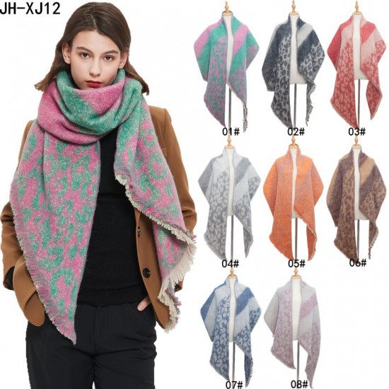 Amazon's hot cross-border new export European and American autumn and winter checkered leopard print diagonal scarf shawl Amazon's hot cross-border new export European and American autumn and winter checkered leopard print diagonal scarf shawl