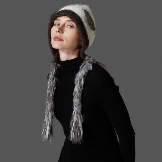 Amazon's hot winter export new cat ear, mink fur, woolen thread ear protection, color-blocked braided hat, knitted hat