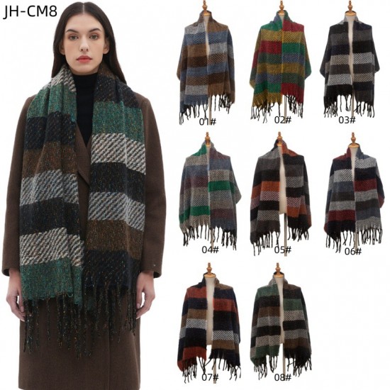 Factory direct supply of 2025 new cross-border export European and American autumn and winter men's and women's scarves, striped tassel scarves and shawls Factory direct supply of 2025 new cross-border export European and American autumn and winter men's and women's scarves, striped tassel scarves and shawls