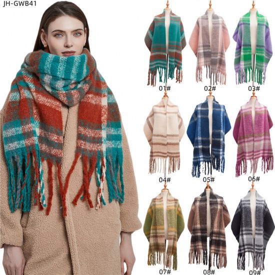Wholesale manufacturer of new foreign trade women's scarves, thickened and coarse-flow checkered scarves and shawls for autumn and winter in Europe and America Wholesale manufacturer of new foreign trade women's scarves, thickened and coarse-flow checkered scarves and shawls for autumn and winter in Europe and America