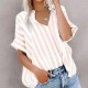 Diyun Cross-border European and American 2025 Spring/Summer Casual Commuting Printed striped contrasting color Short-sleeved cardigan shirt Top Women's clothing