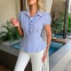 Diyun Cross-border European and American Casual Vacation striped Button short-sleeved shirt women's clothing 2025 Summer Amazon Independent Station