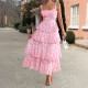 Diyun Cross-border 2025 Spring/Summer European and American style forest-themed small floral contrasting color chiffon halter dress for children