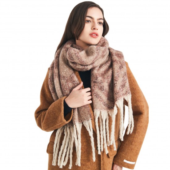 Amazon's best-selling cross-border new export European and American autumn and winter loop yarn imitation mohair large check jacquard scarf